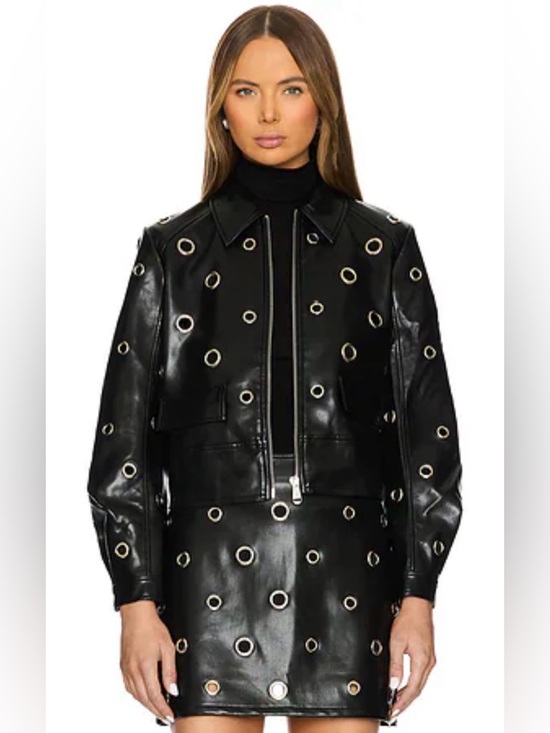 cinq a sept Jackets & Blazers - NWT Cinq a Sept Harriet Faux Leather Grommet Jacket in Black, Size Medium